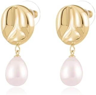 14K Gold Plated Stud Pearl Drop Dangle Earrings for Women Girls