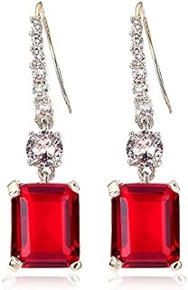 [RIZILIA CLASSIC] Dangle Drop Pierced Swan Hook Earrings with Emerald Cut Gemstones CZ [Multi-Colors available] in 18K White Gold Plated, Simple Modern Elegant
