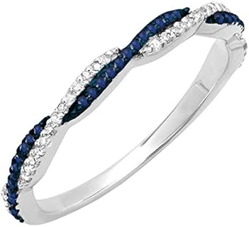 Dazzlingrock Collection Round Blue Sapphire & White Diamond Swirl Stackable Ring for Women in 10K Solid Gold