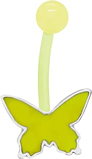 Glow in The Dark Acrylic Belly Ring with Cubic Zirconia, Butterfly Design for Stylish Individuals