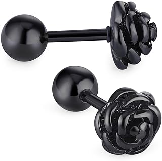 Cottvott Flowers Surgical Steel Earrings Studs for Womens Gold Black
