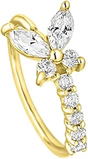 14K Yellow Gold Butterfly Nose Ring with Cubic Zirconia for Women | Twist-Open Clasp | Nose Hoop Design
