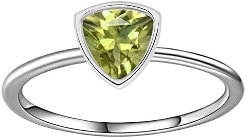 Solitaire Trillion Cut Peridot 925 Sterling Silver Women Stackable Ring
