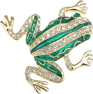 Alilang Czech Crystal Rhinestone & Synthetic Emerald Golden Frog Brooch with Secure Pin Clasp for Women, Unique Animal Design