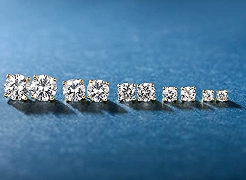 18K Gold Plated 4 Prong Graduated Round Clear Cubic Zirconia Stud Earring Set for Women (5 Pairs)