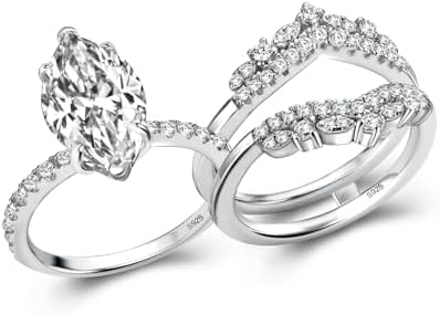 Exquisite 2.5ct Vintage Wedding Ring Sets for Women in 925 Sterling Silver with AAAAA Cubic Zirconia Marquise Cut, Perfect for Travel, Daily Wear and Special Occasions, Size 4.5