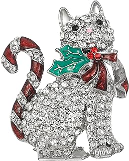 Christmas Candy Cane Brooch with Pin Clasp, Rhinestone Detail | For Women | Cat & Dog Design by Madison Tyler | Zinc Alloy Holiday Pins for Backpacks, Sweaters, Jackets