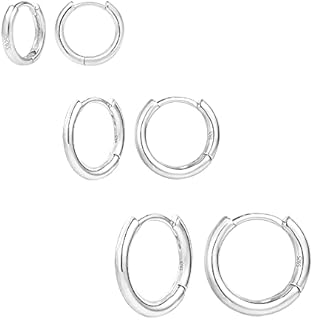 14K Gold Small Huggie Hoop Earrings for Women 925 Sterling Silver Hypoallergenic Cartilage Huggie Hoops Earrings for Men（3 Pairs）