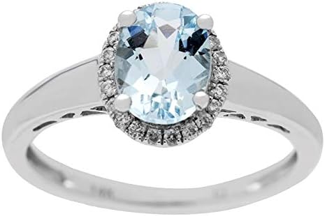 Women's Gin & Grace 14K White Gold Aquamarine Engagement Ring with Diamond Accents, Elegant Oval Design, Size 7