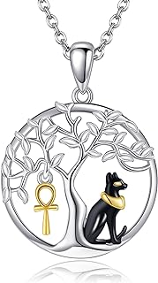 MONGAS Cat Pendant Necklace with 925 Sterling Silver Cable Chain, Versatile Jewelry Gift for Women Inspired by Egyptian Mau Design