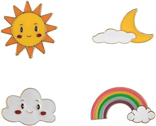 4Pcs Sun Enamel Brooches Pins Cloud Enamel Pins Cute Moon Lapel Pins Brooches Pin Badges for Girls Women Clothing Backpacks Jackets Hats Bag
