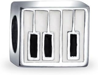 Musician Pianist Keys Music Student Grand Piano Rock Star Electric Guitar Bead Charm For Women Teen Oxidized .925 Sterling Silver Fits European Bracelet