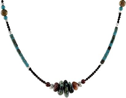 Handmade NOVICA Sterling Silver Jasper Beaded Necklace with Easy-Hook Clasp, Turquoise and Calcite Gems, for Jewelry Enthusiasts, Bohemian Design, From Thailand