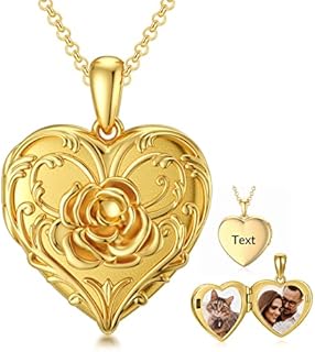 SOULMEET Sunflower/Rose/Daisy Heart Locket Necklace That Holds Pictures Keep Someone Near to You Sterling Silver/Gold Personalized Photo Locket Gift