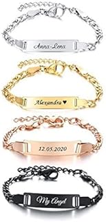 aplusashop Edelstahl Baby- und Kinderarmband mit Gravurplatte, 12cm + 3cm Erweiterung, in Gold, Silber, Rosegold oder Schwarz; ideal für Babys, Kinder und Damen mit zierlichen Handgelenken