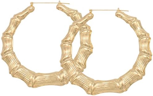 Gold Tone Hollow Casting Round Bamboo Hoop Earrings