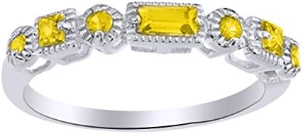 AFFY Multi Shape Simulated Citrine Wedding Band Ring in 14k Solid Gold