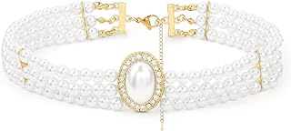 Navoky Rhinestone Choker Pearl Necklace Multi-Layer Bling Crystal Chokers Party Wedding Costume Jewelry for Women and Girls