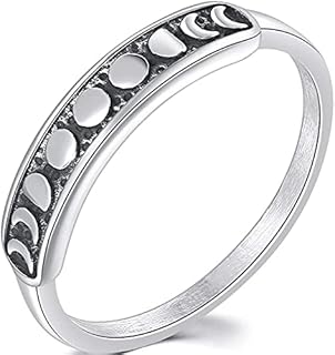 Jude Jewelers Retro Vintage Stainless Steel Moon Phase Shape Crescent Stacking Wedding Band Promise Ring