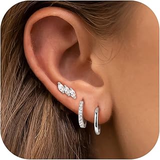 MILACOLATO Boucles d'Oreilles en Argent 925 Polyvalentes pour Femmes et Filles, avec Zirconiums Cubiques, Design Créoles et Clous, Hypoallergéniques et Confortables, Idéales pour Cadeau