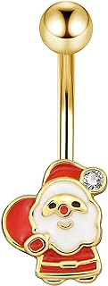 COCHARM Christmas Belly Button Rings Xmas Santa Gift Belly Rings 316L Stainless Steel Cute New Year Navel Piercing Jewelry for Women