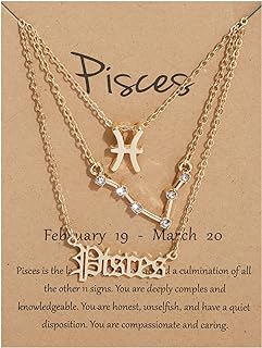 Zodiac 12 Constellation Pendant Necklace Astrology Gold Tone Chain with Message Card