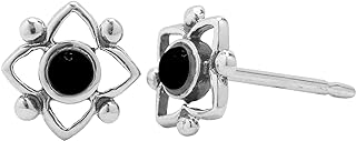 Boma Jewelry Sterling Silver Stud Earrings with Flower Shaped Dot Design and Push-Back Finding