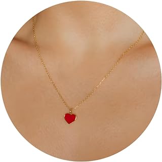 Stylish Red Heart Pendant Necklace with Durable Cable Chain - 14K Gold Plated, Cute and Dainty Brass Jewelry for Women and Teens - USA Made