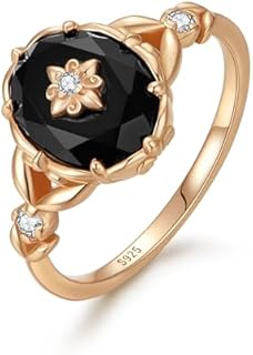 Vintage Gold Plated Black Onyx Promise Ring in Oval Design - Elegant Agate Statement Jewelry in Size 5