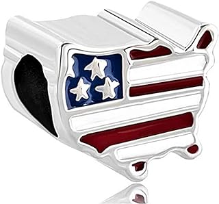 KunBead American Flag Independence Day Bead Charms Compatible with Pandora Bracelets