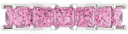 Clara Pucci 2.03ct Princess Cut Pink Simulated Diamond Engagement Ring, 14K White Gold Eternity Band, SZ 6.75