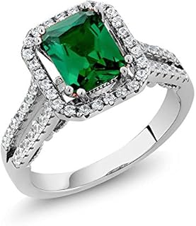 Gem Stone King 925 Sterling Silver Green Simulated Emerald Engagement Ring | 2.78 Cttw | Emerald Cut 9X7MM | Wedding Anniversary Promise Ring For Women | Size 5,6,7,8,9