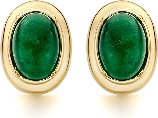 18K Yellow Gold Plated Green Oval Cut Cubic Zirconia Large Green Stud Earrings Ear Jewelry for Women