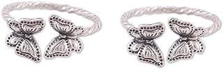 NOVICA Artisan Handmade .925 Sterling Silver Toe Rings Twisted with Butterfly Accents from India Animal Themed 'Butterfly Meeting'(Pair)