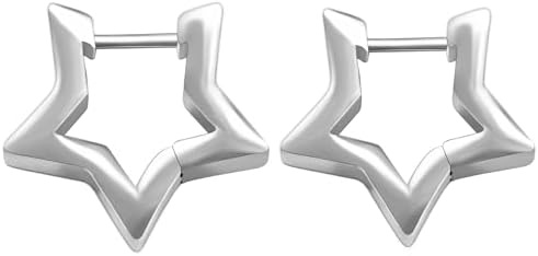 Sterling Silver Star-Design Hoop Earrings with Snap Back Closure, Ideal Women's Accessory, Perfect for Casual or Formal Wear