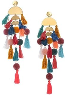 Vibrant Long Tassel Dangle Earrings for Women, Soft Cotton & Brass Material with Stud Back, Handcrafted Design - Bohemian Hawaiian Beach Jewelry for Women and Teen Girls