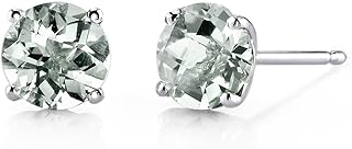 Push-Back 14K White Gold and Green Amethyst Stud Earrings for Women with Round Shape Design - Elegant 1.50 Carat February Birthstone