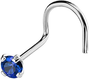 Jewelry Avalanche 22G Solid 14Kt Gold Nose Screw Stud with Prong Set real Blue Sapphire Gemstone, 14kt Yellow Gold or 14kt White Gold - September Birthstone Nose Ring