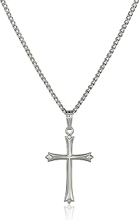 Amazon Collection Sterling Silver Polished Embossed Cross Pendant Necklace , 18"