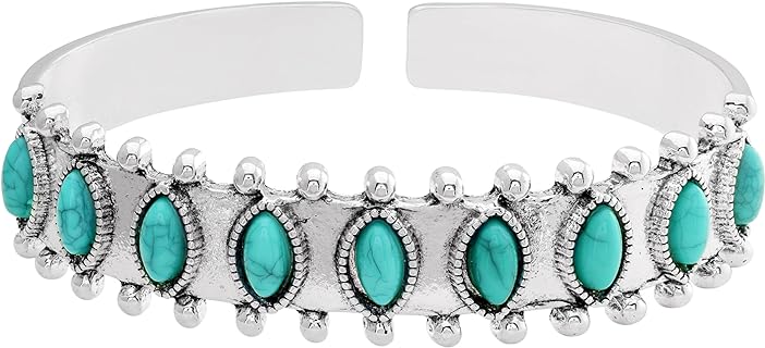 Women's Bohemian Stainless Steel Bangle - Silver Turquoise Crystal Gem - Elegant Gift for Special Occasions