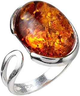 Sterling Silver and Baltic Honey Amber Oval Adjustable Ring
