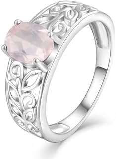 Bohemian Inspired Solid Gold Engagement Ring with Oval Rose Quartz for Women, Filigree Design