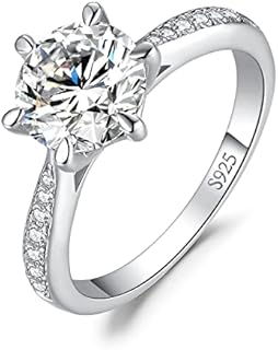 JewelryPalace Classic 1ct 2ct Moissanite Solitaire Engagement Rings for Women, 925 Sterling Silver Promise Ring for Her, Round Cut Simulated Diamond Anniversary Wedding Rings D-F VVS Size 5-9