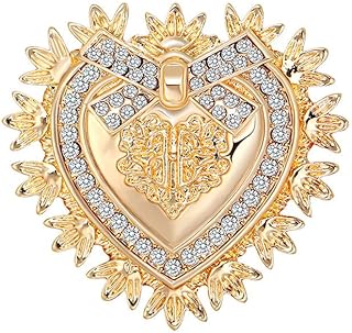 Vintage Baroque Heart Brooch Pin Gold Love Heart Lapel Pin Women Men Suit Coat Pin Badge Crystal Love Heart Corsage Jewelry for Valentine's Day Christmas