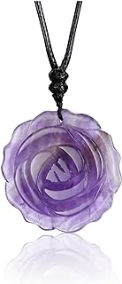CrystalTears Healing Crystal Rose Flower Necklace Hand Carved Natural Quartz Crystal Stone Necklace for Women Girls Gemstone Pendant Crystal Jewelry Gift for Mom Women Mothers Day