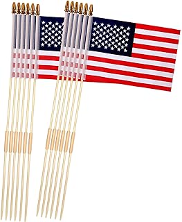 Uelfbaby 12-Pack of 8x12 Inch American Flags on Stick, Tear-Resistant Polyester USA Flags with Handheld and Grounded Flagpole Design, Suitable for Independence Day, Memorial Day, Garden Decoration