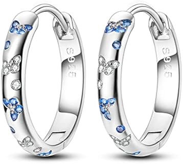Parmuz 925 Sterling Silver Hoop Earring Simple Colorful Cubic Zirconia U-Shaped Star Moon Butterfly Small Huggie Earrings Hypoallergenic Jewelry Set for Women Girls