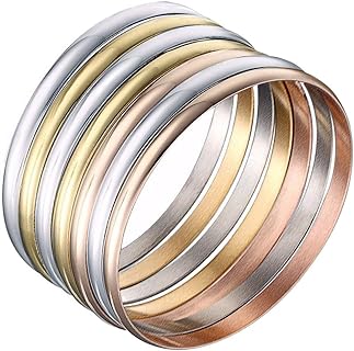 Tri-Color Silver Gold Rose Gold Bangle Bracelets for Women Christmas Birthday Gifts, Set of 7 Pieces