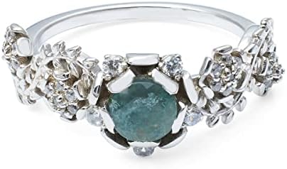 Sterling Silver Clasp + Vintage Moss Agate Engagement Ring + Chain Type + For Women + Round Cut Design