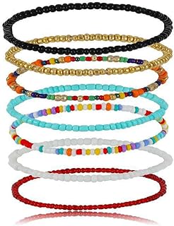 Xerling Bohemian 7-Piece Colorful Beaded Bracelet Set - Aesthetic Bead Chain Design for Women and Girls - Multiple Layered Wrap Bangle